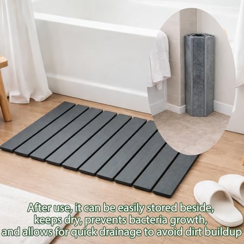 Aertiavty Stone Bath Mat Foldable, 23x15 Inch Bath Mat Stone Bathmat Quick Dry for Bathroom Kitchen Counter, Diatomaceous Earth Bathroom Mats for Water Absorbing Diatomite Self Drying Mats Dark Gray - color: Dark Gray
