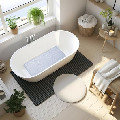 Bathtub Mat Non Slip, Soft Foam Bath Mat for Tub, Bathtub Mat with Drain Holes, Suction Cups Shower Mat (Cement Blue, 36''X17'') - color: Cement Blue
