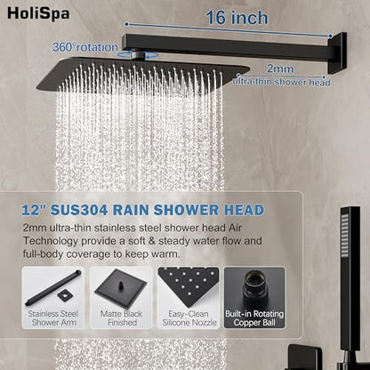 10" Rain Shower System with Handheld & Valve, Matte Black | Wall-Mounted High-Pressure Shower Faucet Combo Set, 10-Inch Rain Shower Head with Handheld Spray,Includes Valve and Trim Kit - color: Matte Black 10