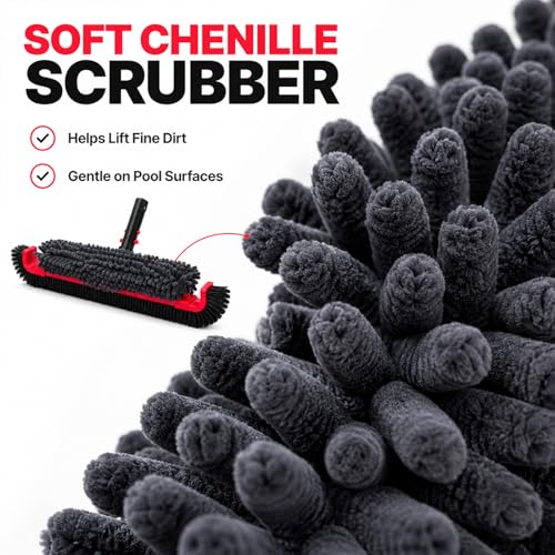 22" Extra Long Pool Brush with Chenille Scrubber | Heavy Duty Nylon Bristles, Curved Edges for Cleaning Corners, Safe for All Surfaces & Vinyl Liners, Fits Standard Poles