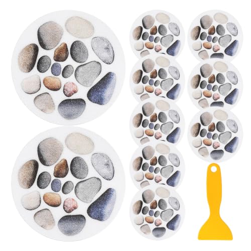 UKCOCO 10pcs Anti Slip Shower Stickers, 5.91”Adhesive Decals Safety Strips with Scraper, Anti Skid for Bath Tub Shower Floor Stairs Kitchen