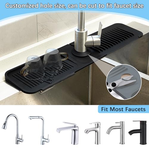 5° Slope Kitchen Sink Faucet Mat, Kitchen Sink Splash Guard, Silicone Material Easy to Clean, 24*5.5 inch Large Size, Suitable for Bathroom, Laundry Room and RV,black - color: Black