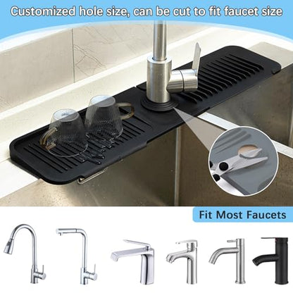 5° Slope Kitchen Sink Faucet Mat, Kitchen Sink Splash Guard, Silicone Material Easy to Clean, 24*5.5 inch Large Size, Suitable for Bathroom, Laundry Room and RV,black - color: Black