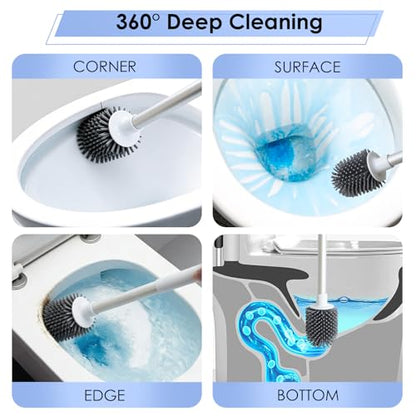 Toilet Cleaner Brush, Silicone Toilet Brush+Pumice Stone for Toilet Cleaning, with Non-Slip Long Handle, Wall Mounted/Floor Standing, Toilet Brush Set for Bathroom RVs