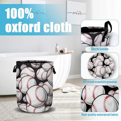 Baseball Softball Laundry Basket, Ball Laundry Hamper Collapsible Oxford Cloth with Handle Clothes Storage Bin for Bathroom Laundry Room Bedroom 15.7 X 20 Inch - color: Baseball Softball Ball