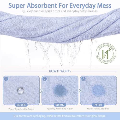 Baby Washcloths 10 Pack Rayon from Bamboo Ultra Soft Absorbent Terry Wash Cloth 10" x 10" Bath Towels for Face Burp Wipes Reusable Lightweight Newborn Essentials Shower Gift Set - color: Blue