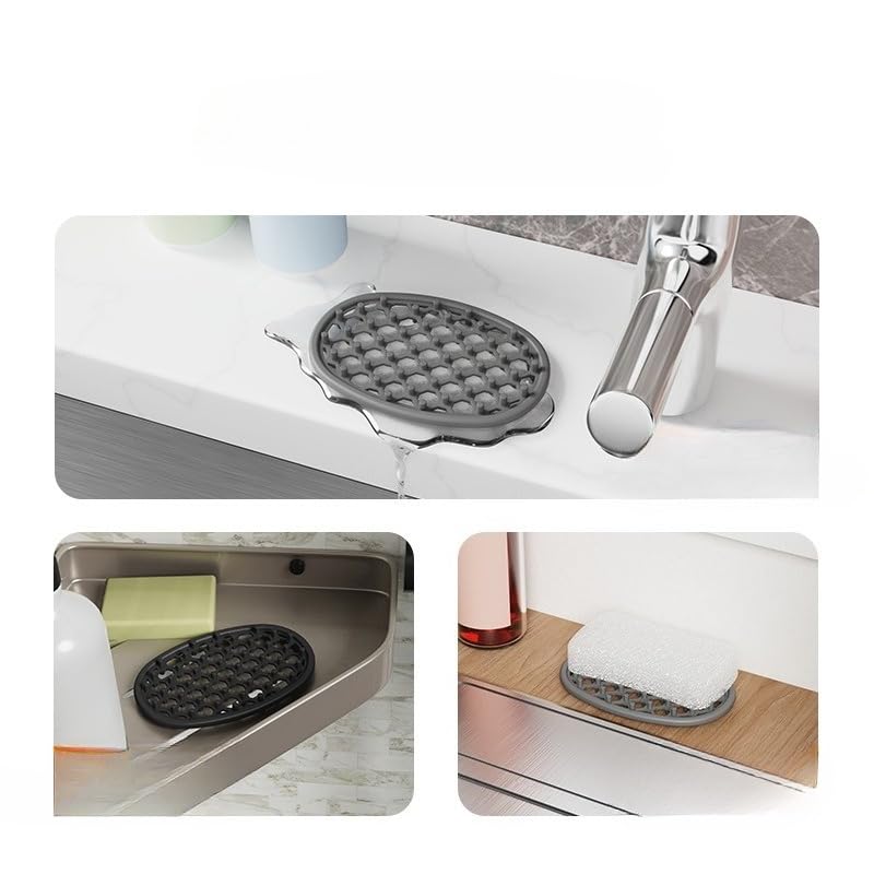 Silicone Soap Dish for Shower Bathroom Kitchen Sink Quick Dry Draining Soap Holder Tray Soap Saver Pad (Black) - color: Black