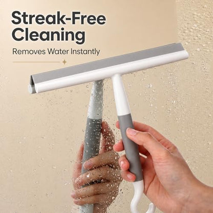 3 Pack Silicone Shower Squeegee for Glass Doors with Hook & Suction Cup 8.7" Bathroom Window Squeegee Glass Wiper Streak Free for Bathroom Shower Doors, Mirrors, Car Windows & Kitchen Counters