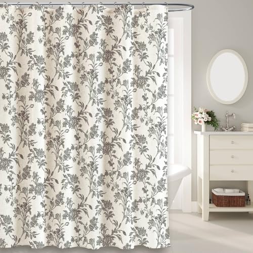 WOUVMA Black Shower Curtain Floral Cotton Linen Cottagecore Shower Curtain for Bathroom 36" W x 72" L - color: Linen Black, size: Small Stall 72"L x 36"W