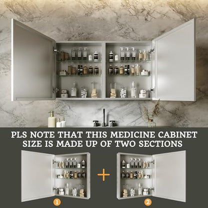 40 x 24 in Medicine Cabinet with Mirror and Side Panels, Silver | Surface or Recessed Medicine Cabinet Mirror with Storage, Adjustable Shelves, Aluminum Alloy Frame, Assembly Required - size: 40''x24''