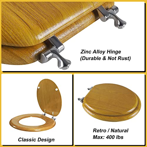 Angel Shield Durable Wood Veneer Natural Toilet Seat Metal Hinged Easy Clean Anti-scratch American Standard(Round,Oak) - color: Oak, size: Round-16.5”