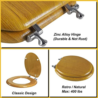 Angel Shield Durable Wood Veneer Natural Toilet Seat Metal Hinged Easy Clean Anti-scratch American Standard(Round,Oak) - color: Oak, size: Round-16.5”
