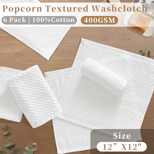 VOOVA & MOVAS Off-White Washcloths (6PC, 12"x12") - 100% Cotton | Thick | Quick Dry | Absorbent, Towels for Face, Fluffy Wash Cloths for Bathroom, Popcorn Weave Washcloths, Off-White - size: 6PC Washcloths (12"x12")