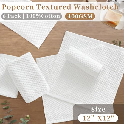 VOOVA & MOVAS Off-White Washcloths (6PC, 12"x12") - 100% Cotton | Thick | Quick Dry | Absorbent, Towels for Face, Fluffy Wash Cloths for Bathroom, Popcorn Weave Washcloths, Off-White - size: 6PC Washcloths (12"x12")