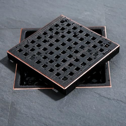 RANDOM Oil Rubbed Bronze Shower Drain Square 6 Inch Shower Floor Drain Grate & Removable Hair Strainer 304 Stainless Steel Shower Drain Cover Bathroom Accessories.RD98738-ORB - color: C-oil Rubbed Bronze-6″ Square
