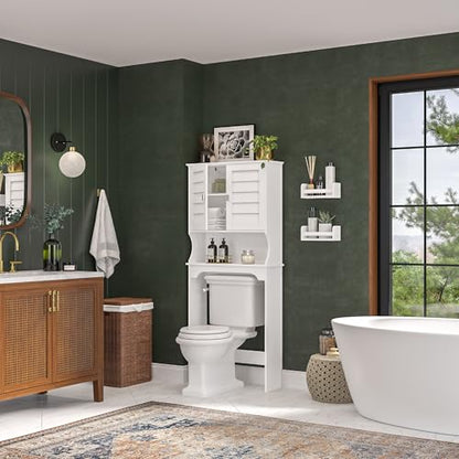 RiverRidge Brookfield Over the Toilet Spacesaver Medicine Cabinet, White | Bathroom Storage, Adjustable Shelves, Plantation-Style Shutter Doors, Rectangular Handles, Linen Storage Cabinet Organizer