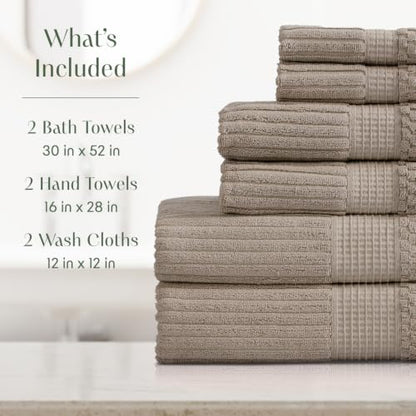 100% Cotton Bath Towel Set | 6-Piece Set | Textured | Cobblestone - color: Cobblestone, size: 6 Piece Set