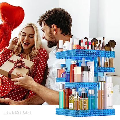 Makeup Organizer, 360 Degree Rotating Adjustable Cosmetic Storage Display Case with 6 Layers Large Capacity, Fits Cosmetics, Perfume, Skin Care, Makeup Brushes, Lipsticks (Blue) - color: Blue