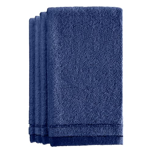 Creative Scents Cotton Fingertip Towels Set Blue - 4 Pack - 11 x 18 Inches Decorative Small Extra-Absorbent and Soft Terry Towel for Bathroom - Powder Room, Guest and Housewarming Gift (Navy Blue) - color: Navy Blue