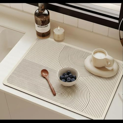Super Absorbent & Non-Slip Geometric Rubber-Diatomite Drying Mat - Durable, Quick-Dry Kitchen and Bathroom Countertop Pad for Coffee Machines, Spices, and Essentials, Bathroom Countertop Mat