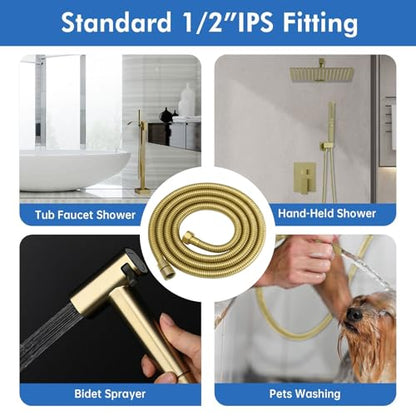 RUMOSE 79 inches Extra Long Shower Hose, Gold | Shower Head Extension Hose, Attachment Flexible Handheld Shower Sprayer Hose, Stainless Steel Shower Tube - color: Gold, size: 79"