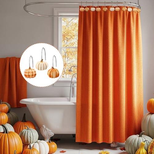 Colingmill Set of 12 Pumpkin Shower Curtain Hooks for Fall Bathroom Decor, Metal Rustproof Farmhouse Plaid Autumn Pumpkin Decorative Shower Curtain Hooks Rings for Thanksgiving Bathroom Decor - style: Pumpkin