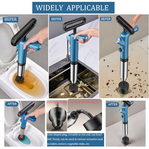 Air Toilet Drain Blaster Plunger Powerful Manual High Pressure Dredge Plumbing Tool for Clogged Toilet Sink and Bathroom Kitchen Vloor Drain and Sewer Pipe Dredging（blue）