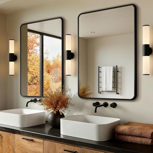 Vanity Black Bathroom Mirror for Over Sink, 2 Pack 36”x24” | HD Tempered Glass, Anti-Rust Frame, Vertical or Horizontal, Wall Mirrors for Bathroom Sink, Living Room, Entryway, Bedroom - color: Black, size: 36"L x 24"W - 2PCS