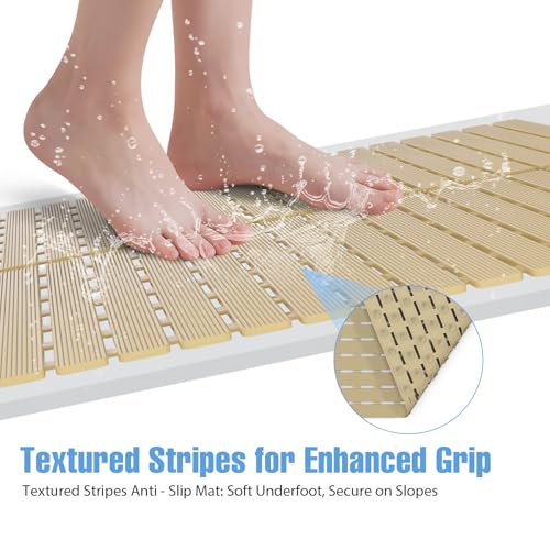 Shower Mat Non-Slip Bath Mat for Tub and Shower Stall,236 Suction Cups with Drain Holes, Quick Dry Machine Washable, Extra Grip for Stand Up Showers, Bathroom Essentials 24x24 Inch (Brown) - color: Brown