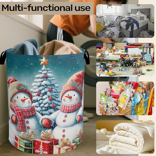 Cute Winter Snowman Laundry Basket - Heavy Duty 60L Dirty Clothes Organizer, Water Resistant Foldable Hamper for Men Women - color: Cute Winter Snowman