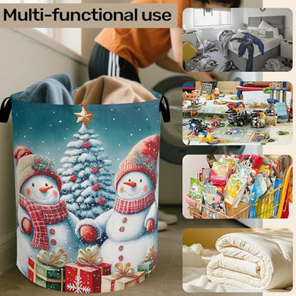 Cute Winter Snowman Laundry Basket - Heavy Duty 60L Dirty Clothes Organizer, Water Resistant Foldable Hamper for Men Women - color: Cute Winter Snowman