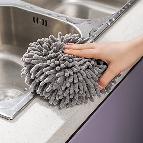 Emivery 4 Pcs Microfiber Hand Drying Towels, Absorbent Chenille Hand Towel with Hanging Loop, Quick Dry Hand Plush Absorbent Towels for Kitchen Bathroom - color: Gray,blue