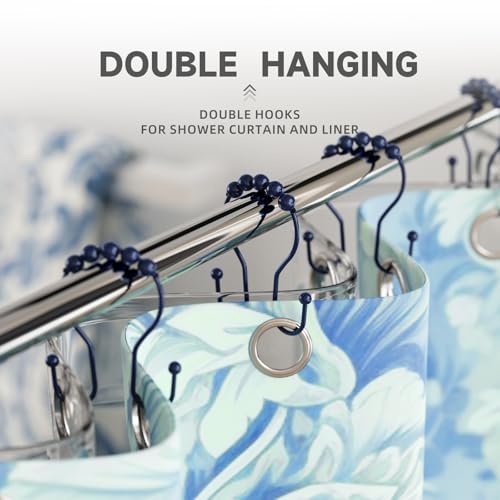 Bathway Shower Curtain Hooks, Shower Curtain Rings Rust Proof Navy Blue Double Hook Shower Curtain Hooks, 12 Pcs Shower Hooks for Shower Curtain, Shower Rings for Curtain, Metal Shower Rod Hooks - color: Navy Blue