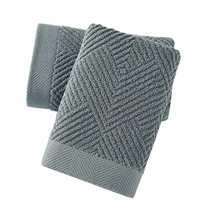 sense gnosis Grey Striped Hand Towel 13 X 29 Inch, 2 PC | Herringbone Pattern Premium 100% Cotton Ultra Soft Highly Absorbent Hand Towel Set for Bathroom - color: Grey
