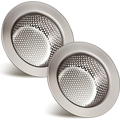 2 Pcs Sink Strainer Stainless Steel Kitchen Sink Drain Strainer Basket Cover Mesh Hair Food Catcher, Large Wide Rim of 4.4 Diameter(Brushed Silver) - color: Brushed Silver