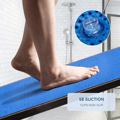 Bathtub Mat Non Slip, Soft Foam Bath Mat for Tub, Bathtub Mat with Drain Holes, Suction Cups Shower Mat (Royal Blue, 36''X17'') - color: Royal Blue