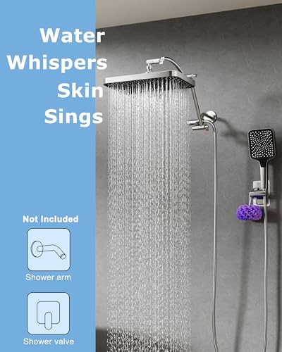 13 Inch Rain Shower Head Extension Arm 19 Inch, Shower Head High Pressure Showerheads, Shower Heads with Handheld Spray Combo Chrome