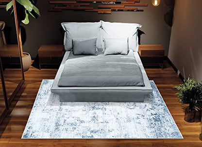 Bloom Rugs Washable Non-Slip 2x3 Rug - Blue/Gray Modern Abstract Area Rug for Living Room, Bedroom, Dining Room, and Kitchen - Exact Size: 2' x 3' - color: Blue / Gray, size: 2' x 3' (Rectangular)