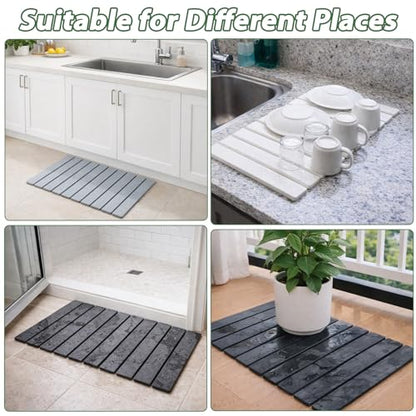 Foldable Stone Bath Mat, 23x15 Inch Gray Stone Bathmat Quick Dry, Diatomaceous Earth Mats Water Absorbing Diatomite Self Drying Mats, Multi-purpose Drying Mat for Kitchen Counter Dish Bathroom Dry - color: Dark Gray-marble