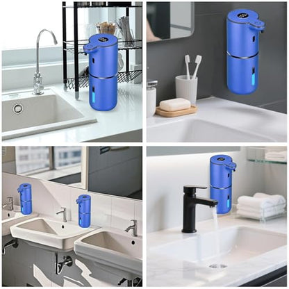 OHIFAST Automatic Foaming Soap Dispenser Touchless, USB Rechargeable Smart Hand Soap Dispenser, 6-Level Adjustable, 12.8oz/380mL Wall Mounted for Bathroom Kitchen Dish Soap-Blue - color: Blue, style: Foam