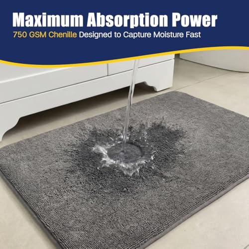 Muddy Mat® CloudStep Bathroom Rugs 2 Piece Set, Non Slip Bath Mats for Bathroom, Absorbent Memory Foam Chenille, Machine Washable Quick Dry Toilet Rug Set, Grey 20"x30" + 20"x20" U-Shaped - color: Grey