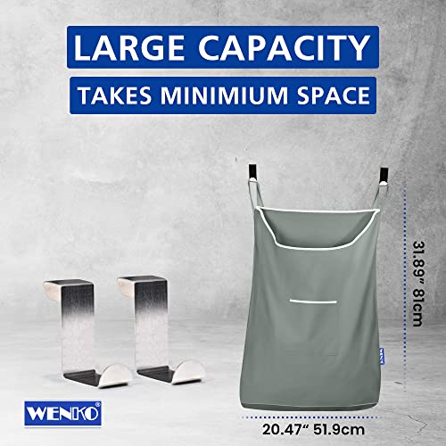 WENKO Laundry Hamper Bag Hanging, Over The Door Basket with Hooks, for Bathroom, Closet, Space Saving Storage, Wall mounted 3.94 x 20.47 x 31.89 in, Sage - color: Sage