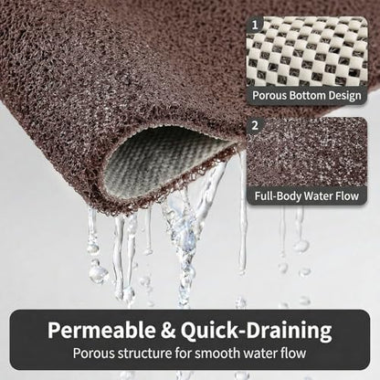 Square Shower Mat Non Slip, 27 x 27 Inch Anti Slip Shower Mat Without Suction Cups, Quick Drying Foot Scrubber PVC Loofah Bath Mats for Bathroom, Tub, Wet Area - color: Brown, size: 27" x 27" (Square)