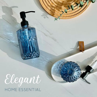 JASAI 18 Oz Blue Soap Dispenser with Black Rust Proof Pump | Refillable Bathroom Soap Dispenser with Thick Glass, Kitchen Soap Dispenser for Hand Soap, Dish Soap, Lotion.(Blue) - color: Blue-black Pump, size: 1Pack