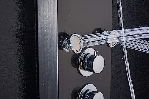 ELLO&ALLO LED Shower Panel Tower System, Hydroelectricity Display Rain Massage with Jets, Brushed Black - color: Black