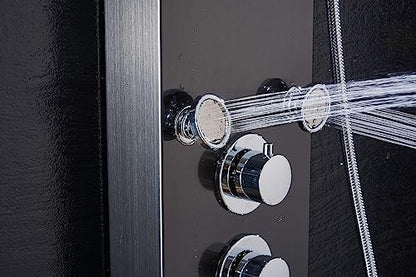 ELLO&ALLO LED Shower Panel Tower System, Hydroelectricity Display Rain Massage with Jets, Brushed Black - color: Black