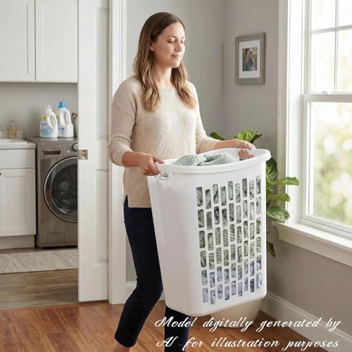 3-Pack 1.8 Bushel Slim Plastic Laundry Hamper W/Reinforced Handles, White | Durable plastic build Open top design for quick toss-in & easy access.in bedroom, bathroom & laundry room.