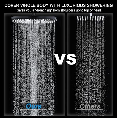 12" High Pressue Rain Shower Head with Handheld, 9 Sprays Hand Showerhead | Shower Heads with Handheld Spray Combo, Dual Head, Built-in Magnetic Docking, Power Jets, 59" Shower Hose, Black 1.8GPM - color: Black