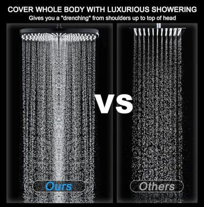 12" High Pressue Rain Shower Head with Handheld, 9 Sprays Hand Showerhead | Shower Heads with Handheld Spray Combo, Dual Head, Built-in Magnetic Docking, Power Jets, 59" Shower Hose, Black 1.8GPM - color: Black