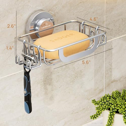 Soap Holder, Soap Dish for Shower, Suction Cup Bar Soap Holder | Soap Bar Holder for Shower, Wall Mounted Self Draining, NO Drill Sponge Holder for Bathroom, Bathtub Kitchen Sink, Silver - style: 1 tier Silver